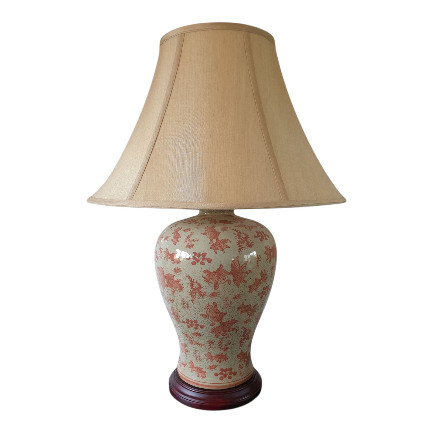 Pair of Chinese Vase Shaped Table Lamps with Shades - Goldfish Pattern - 66cm