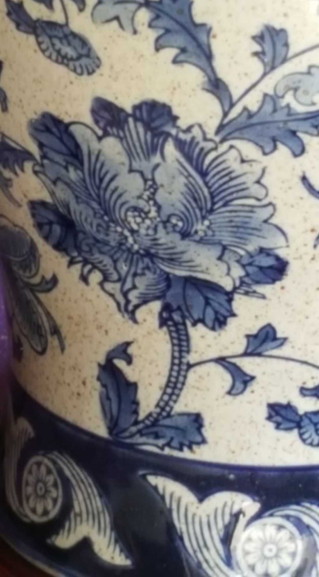 Pair of Chinese Vase Table Lamps with Shade - Blue Hibiscus Pattern - 66cm