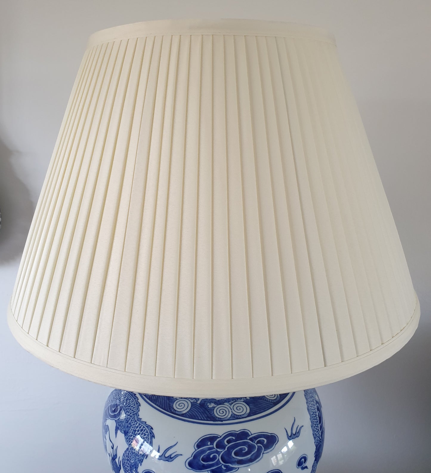 Pair of Chinese  Jar Table Lamps with Shades - Blue and White Dragons 69cm
