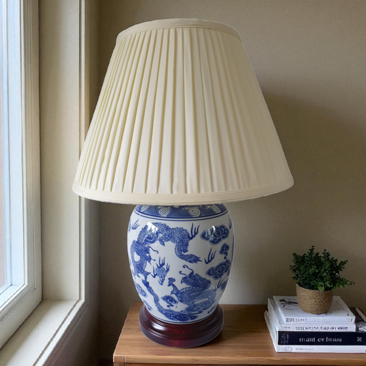 Chinese Jar Table Lamp with Shade - Blue Dragon Pattern 54cm