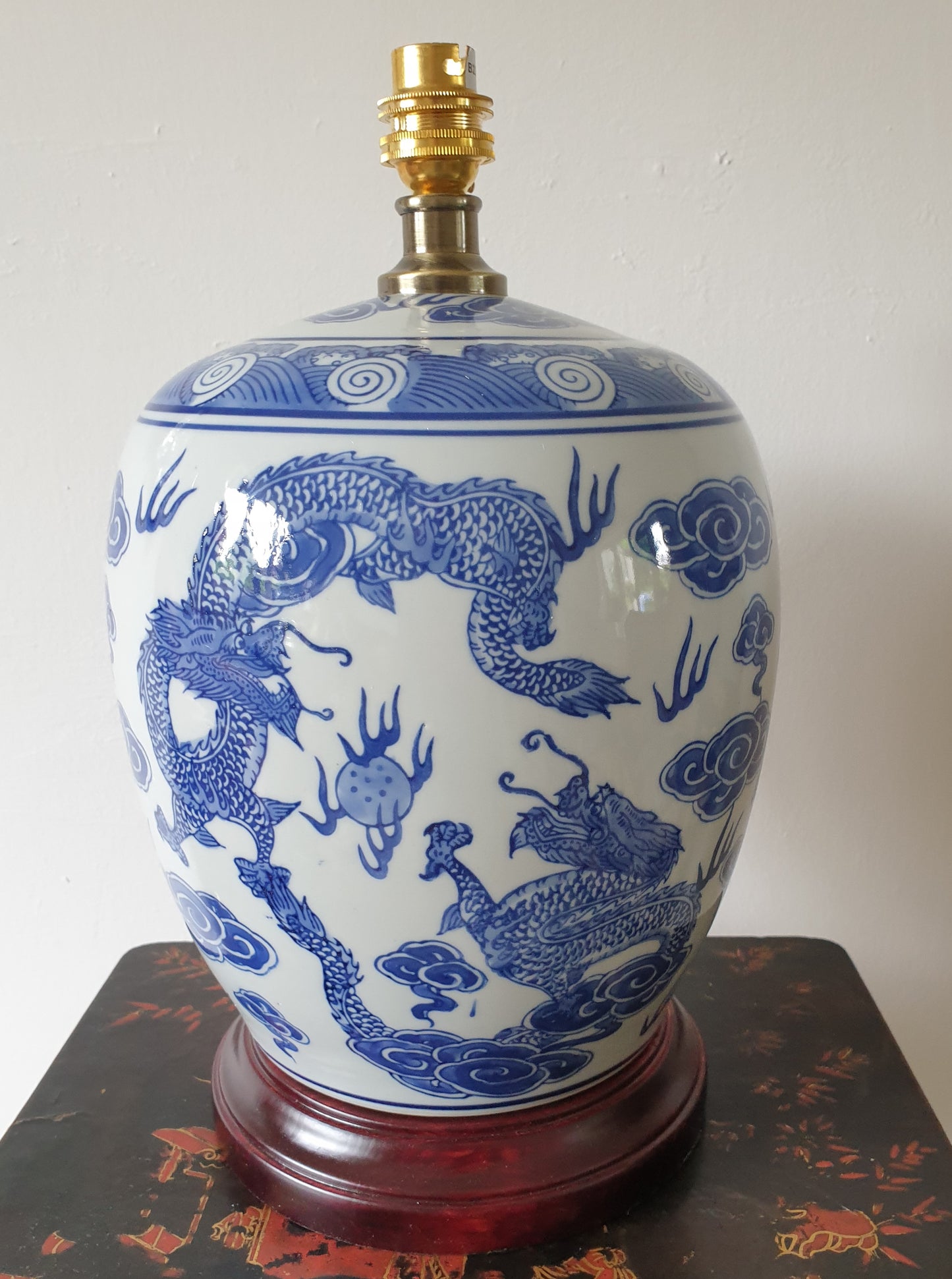 Chinese Jar Table Lamp with Shade - Blue Dragon Pattern 54cm