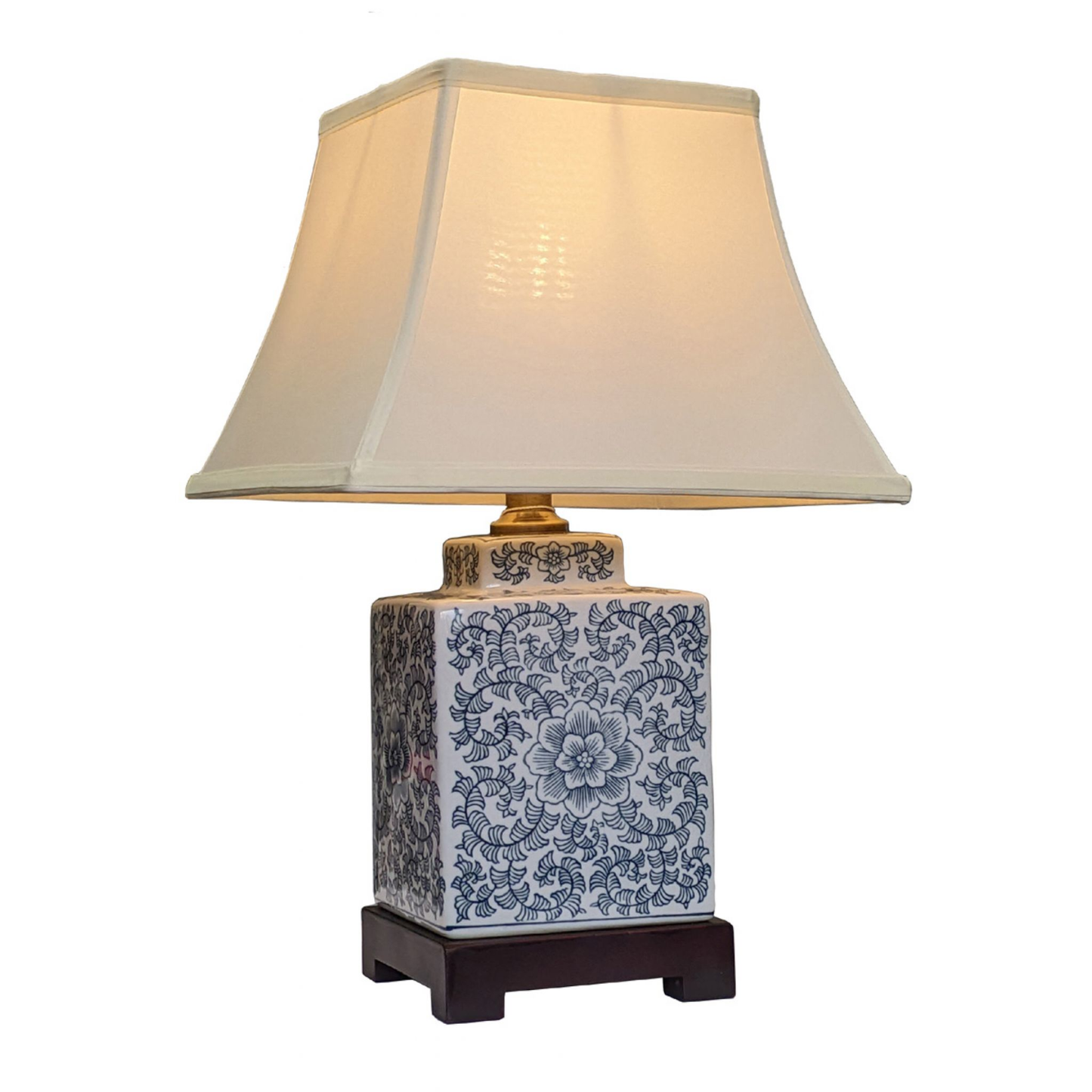 Chinese Tea Caddy Table Lamp with Shade - Blue Anemone - 42cm
