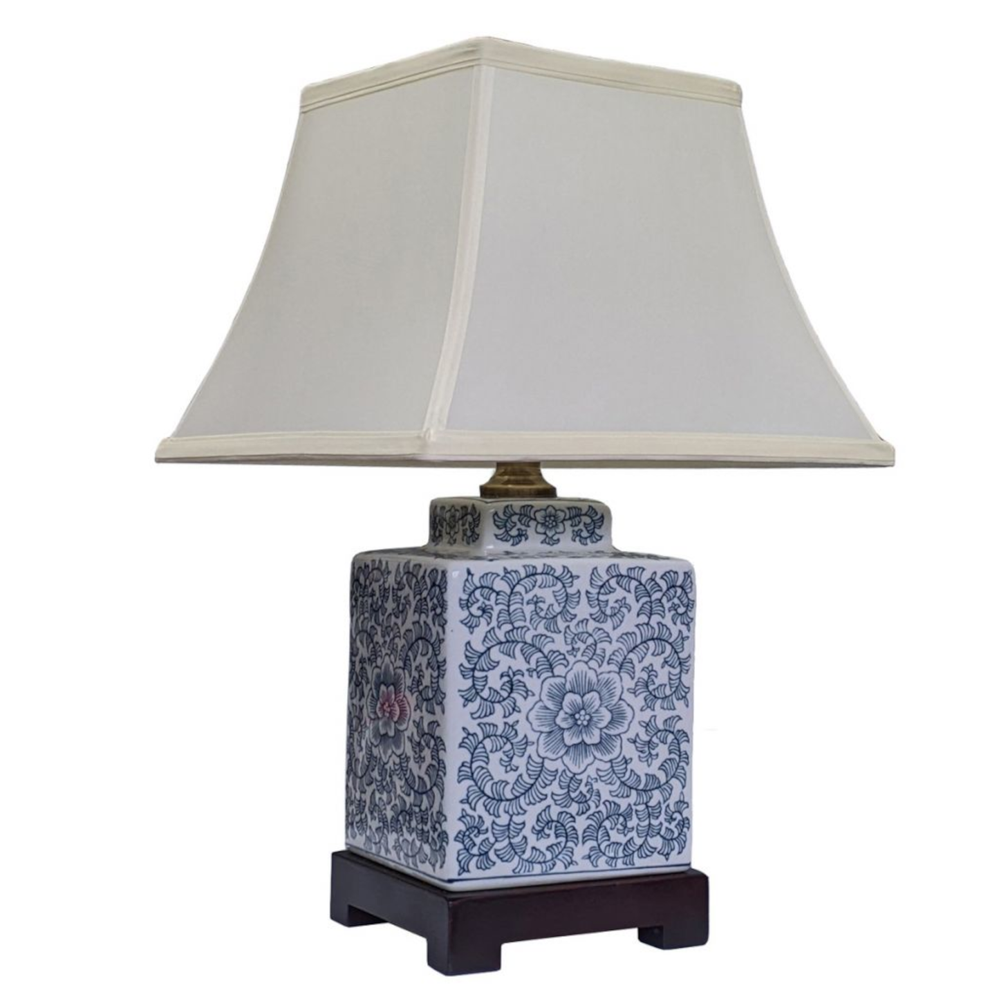 Chinese Tea Caddy Table Lamp with Shade - Blue Anemone - 42cm