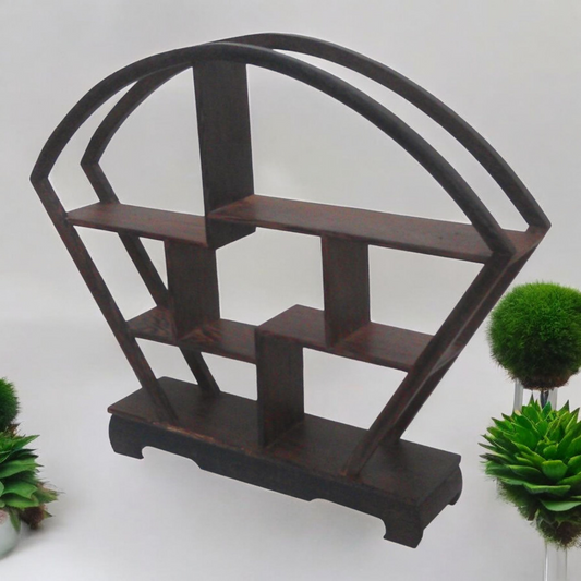 Wooden Curio or Netsuke Display Stand - Dark Grained Wood - Cupcake Shape - 34cm