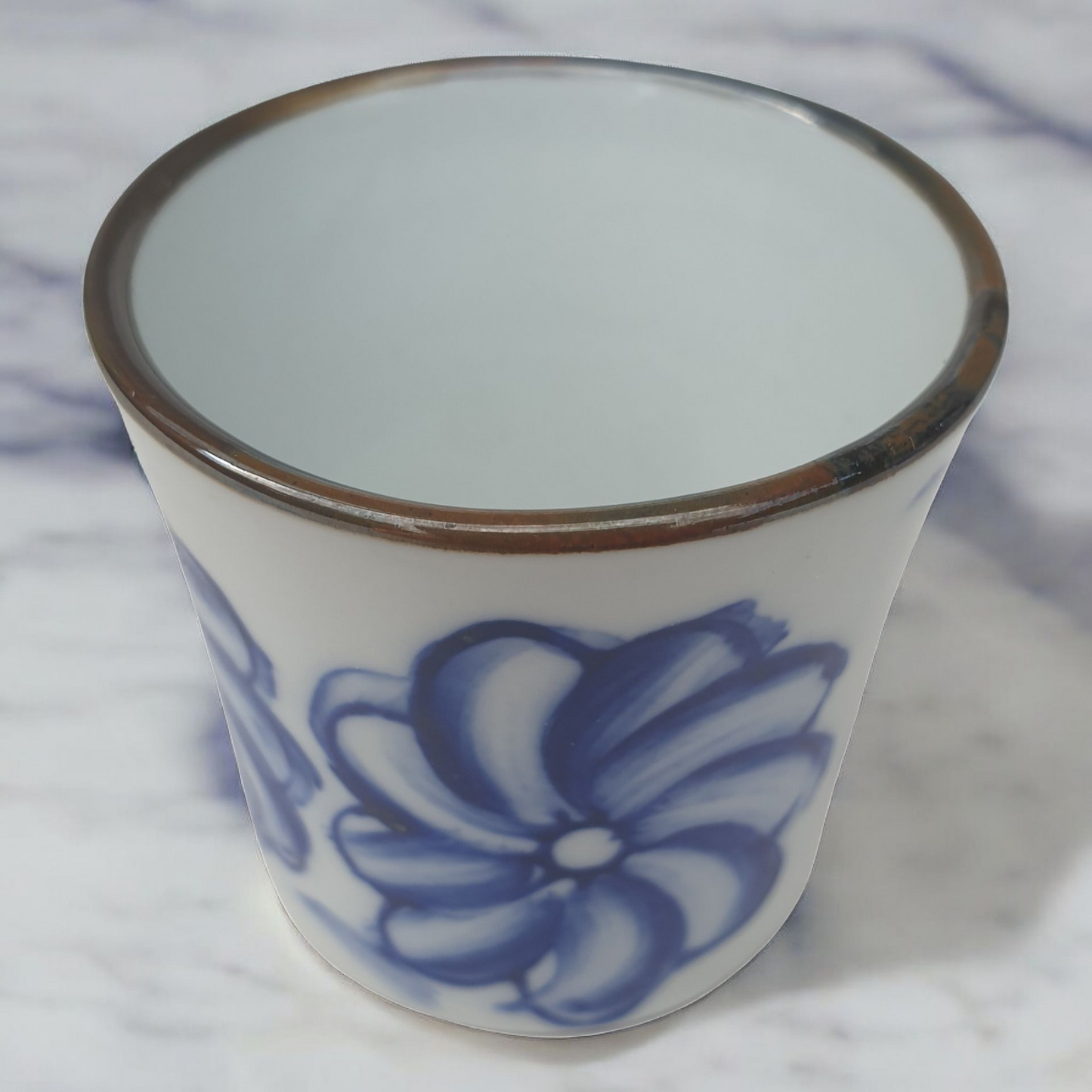 Sake Set with Blue Floral Pattern - Ceramic Flask and Cups - Boxed
