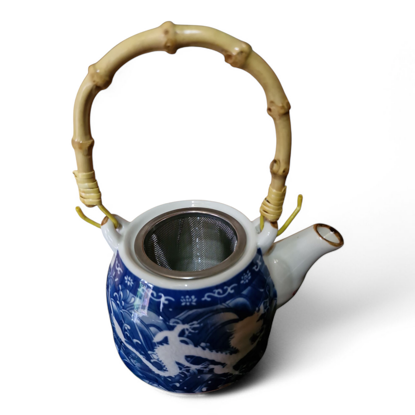 Chinese Tea Set - Blue and White Double Dragon Pattern - 6 Small Cups - Gift Box