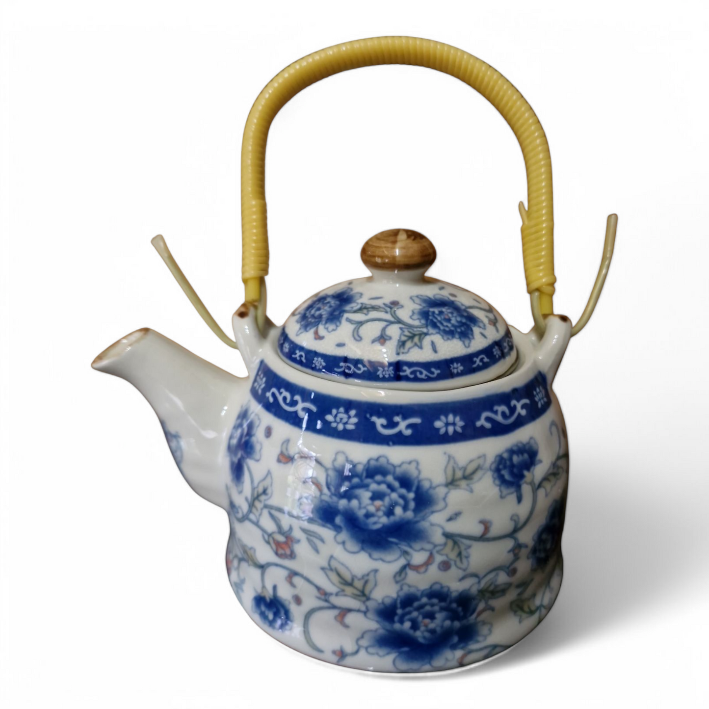Chinese Tea Set - Blue and White - Peony Pattern - 6 Small Cups - Gift Box
