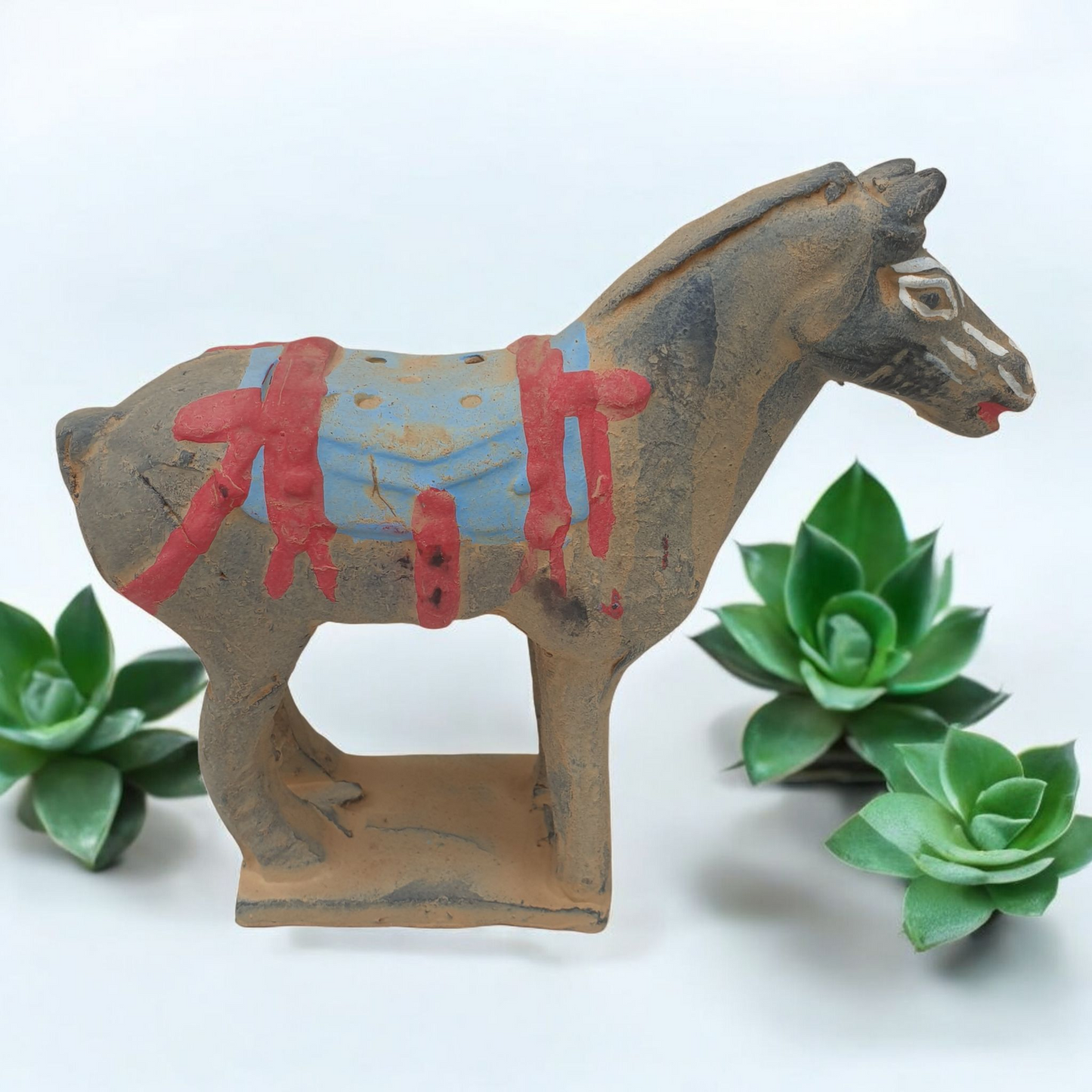 Terracotta Warrior and Horse - Set of 2 Figures - 12cm - Brocade Gift Box