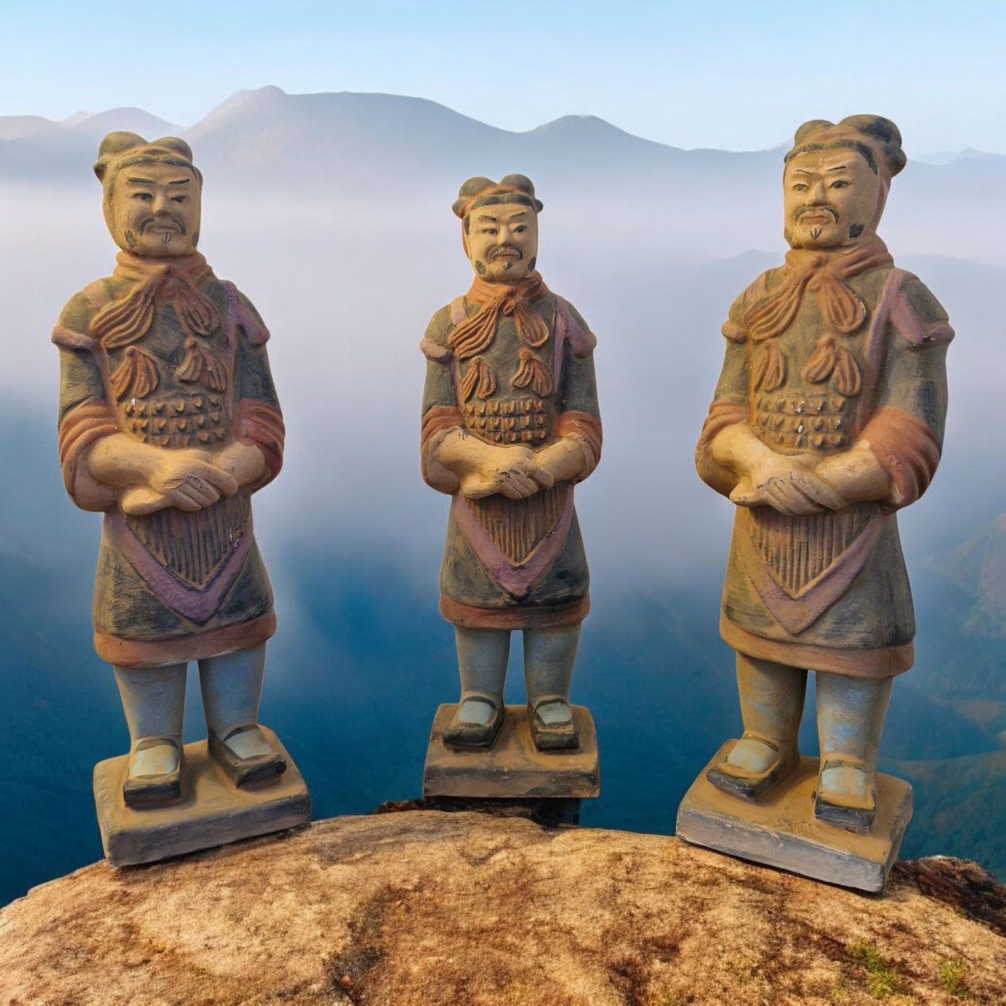Terracotta Warriors - Set of 3 Figures - Painted Colours - 20cm