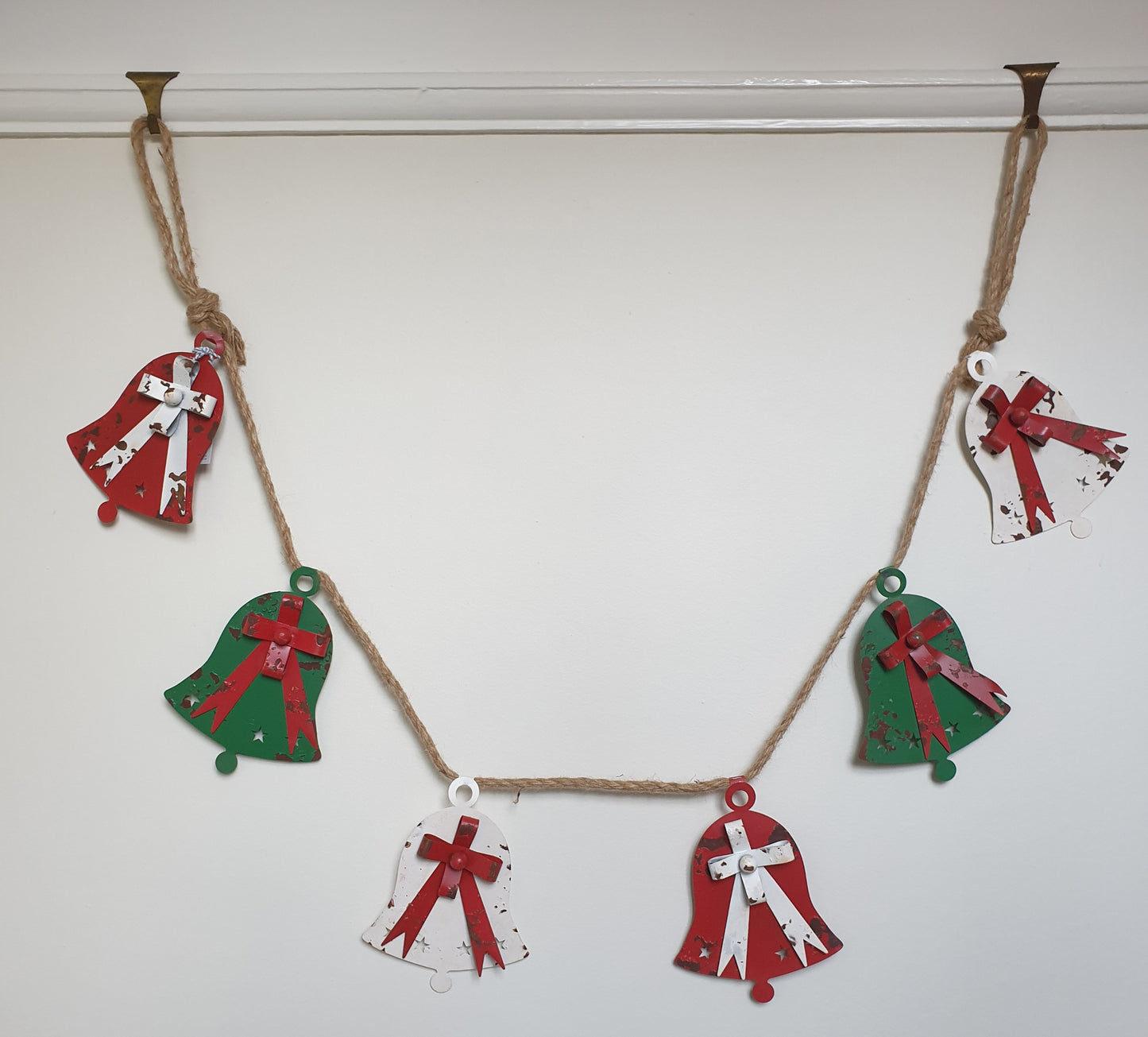 Colourful Metal Christmas Bell Garland - Distressed Finish - 18cm x 150cm