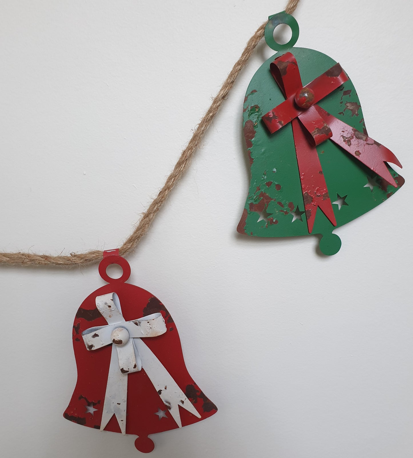 Colourful Metal Christmas Bell Garland - Distressed Finish - 18cm x 150cm