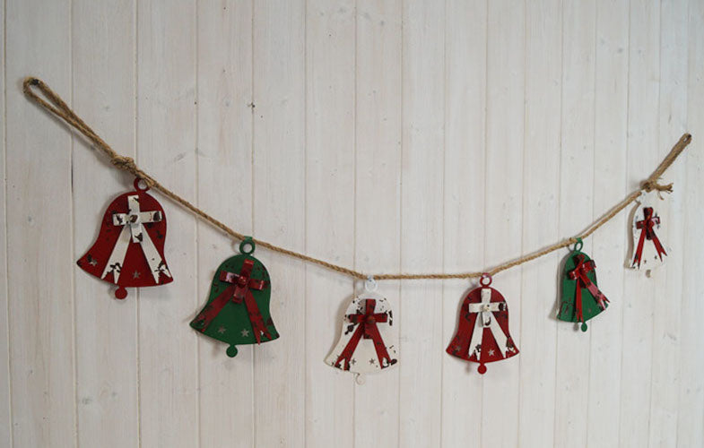 Colourful Metal Christmas Bell Garland - Distressed Finish - 18cm x 150cm