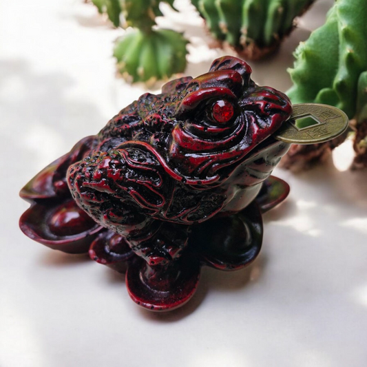 Three Legged Money Toad - Small 8cm - Red Resin - Feng Shui