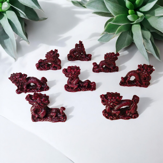 Chinese Dragon Statues - 7cm - Set of 8 - Red Resin - Feng Shui