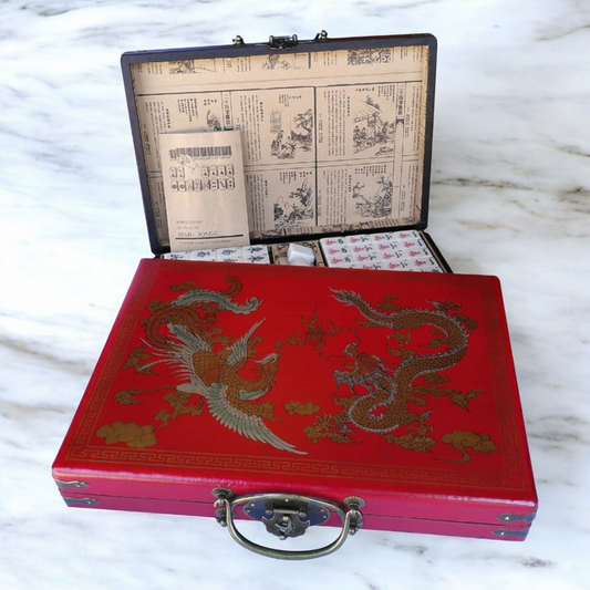 Chinese Mahjong Game - Large Set - Leatherette Dragon and Phoenix Case