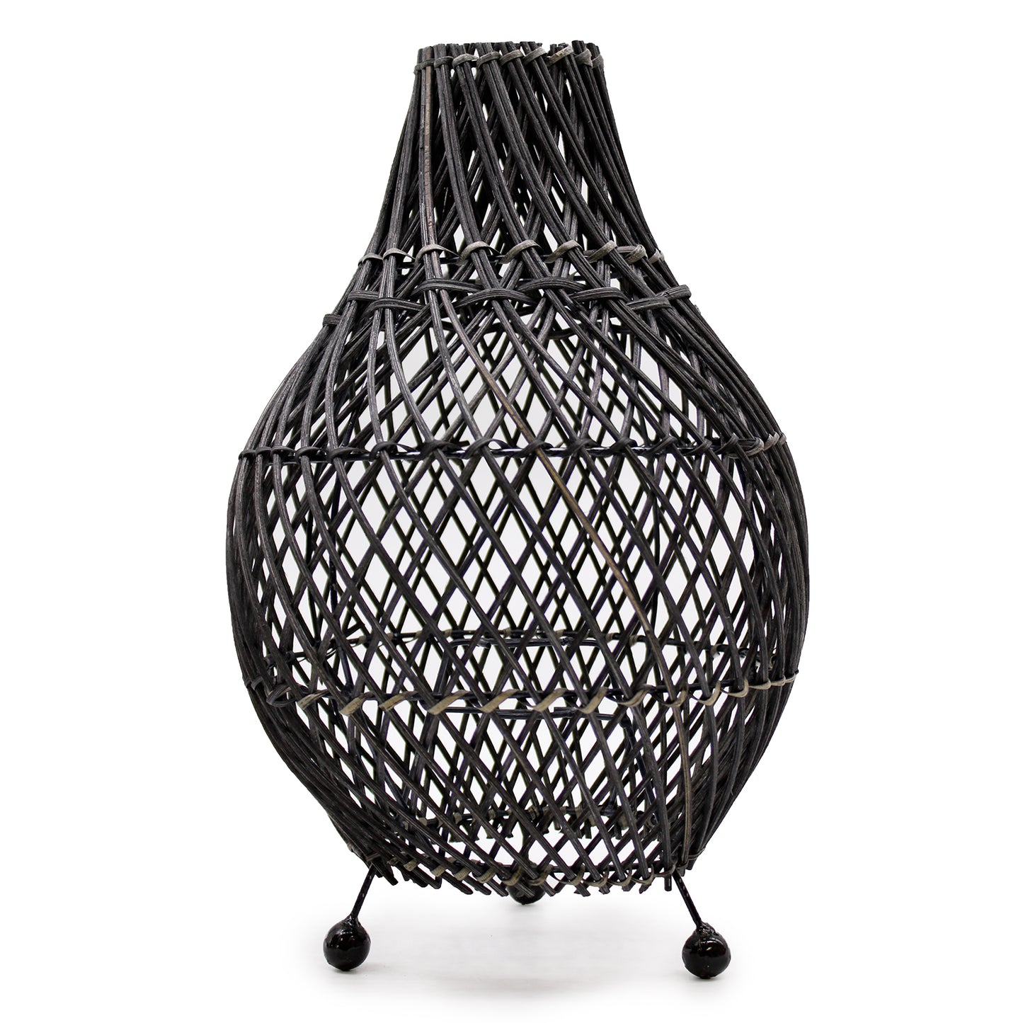 Rattan Table Lamp - Black Colour - Switched Cable and Bulb - 39cm Tall