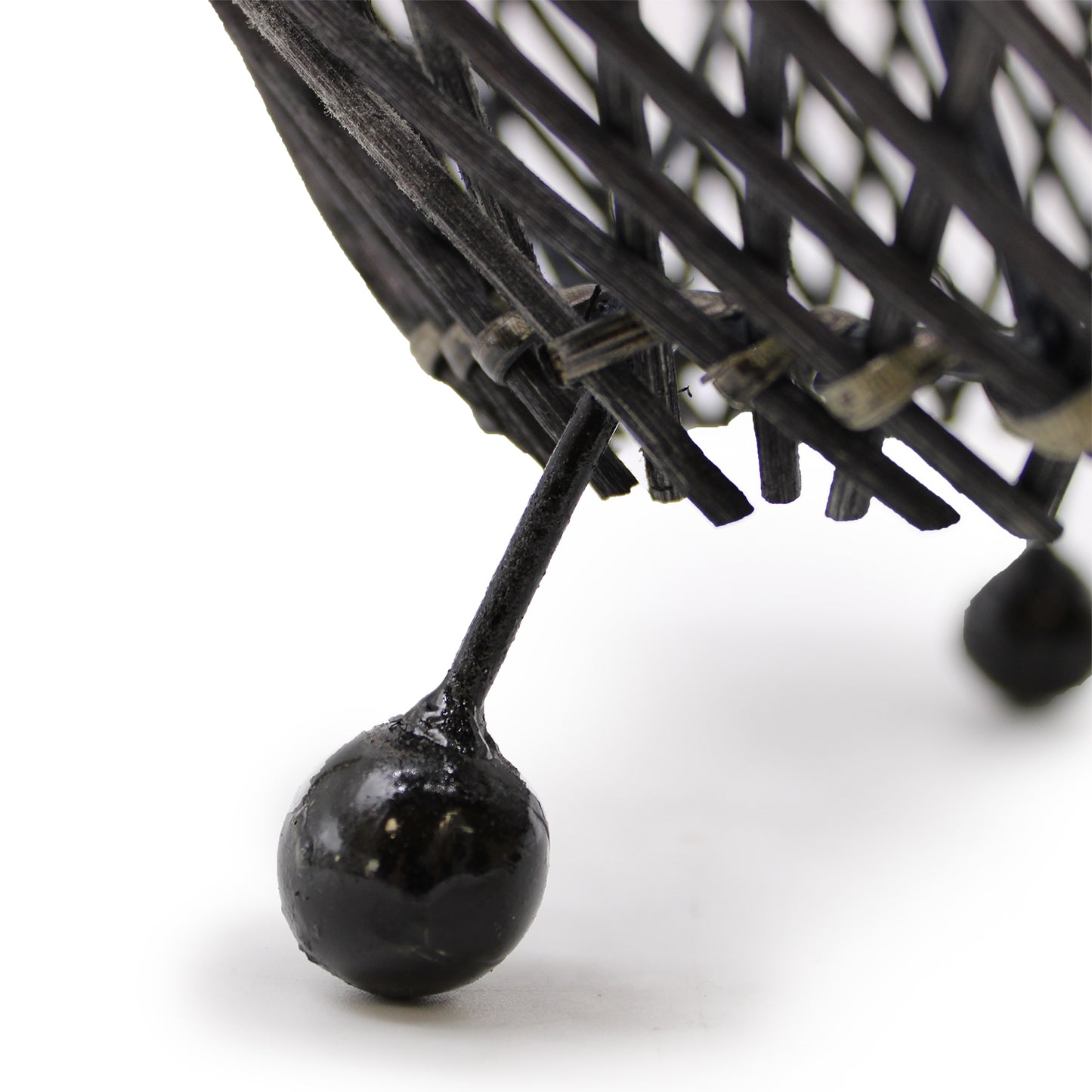 Rattan Table Lamp - Black Colour - Switched Cable and Bulb - 39cm Tall