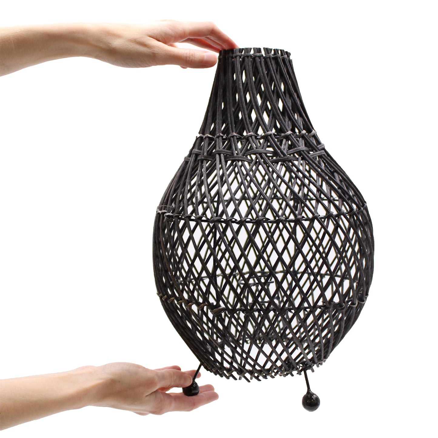 Rattan Table Lamp - Black Colour - Switched Cable and Bulb - 39cm Tall