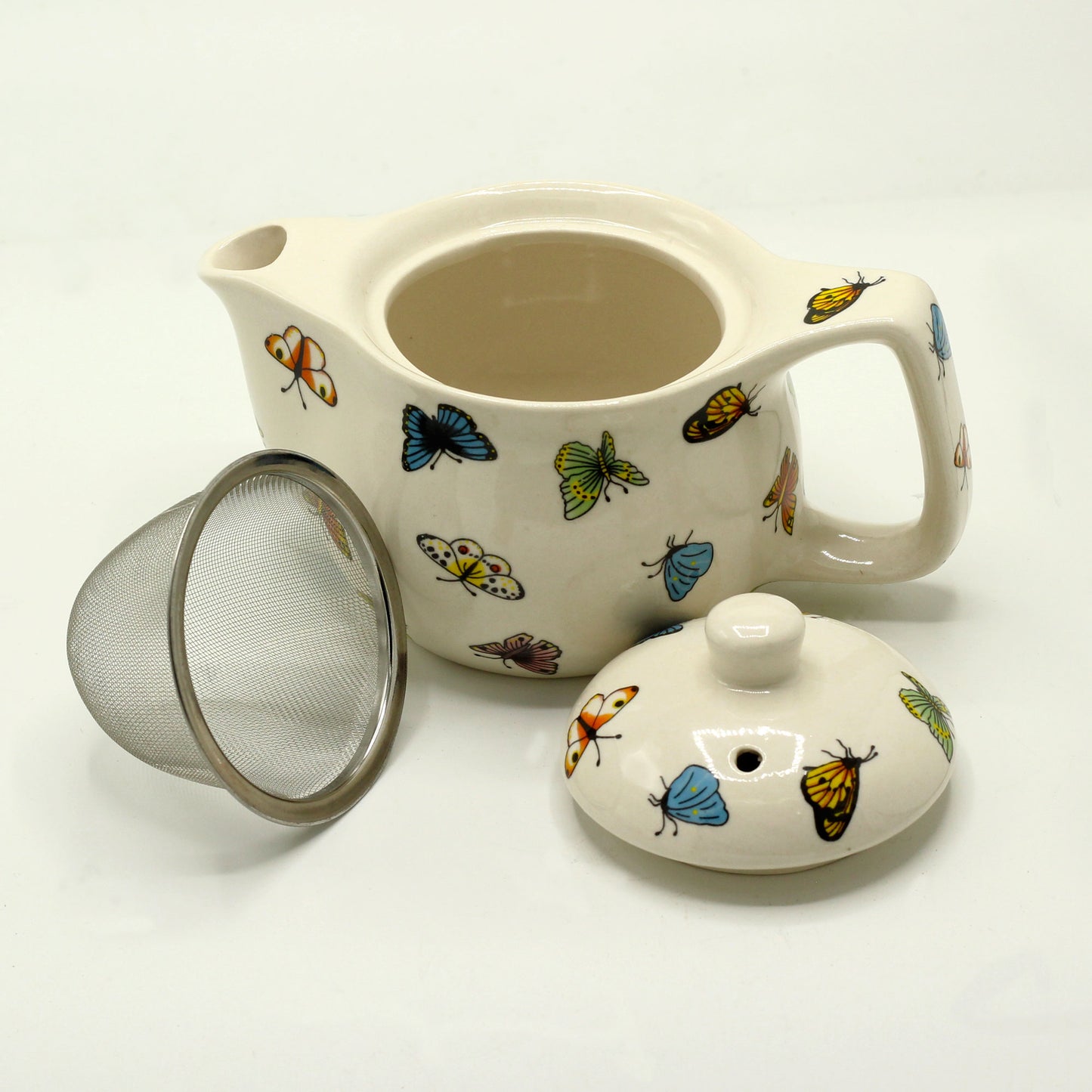 Chinese Ceramic Teapot - Small Size - Metal Infuser - Butterflies Pattern - 350ml