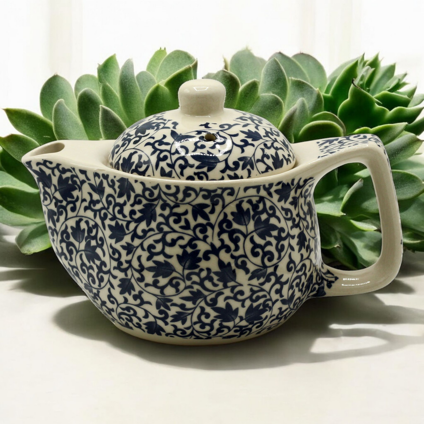Chinese Ceramic Teapot - Small Size - Metal Infuser - Blue Floral Pattern - 350ml