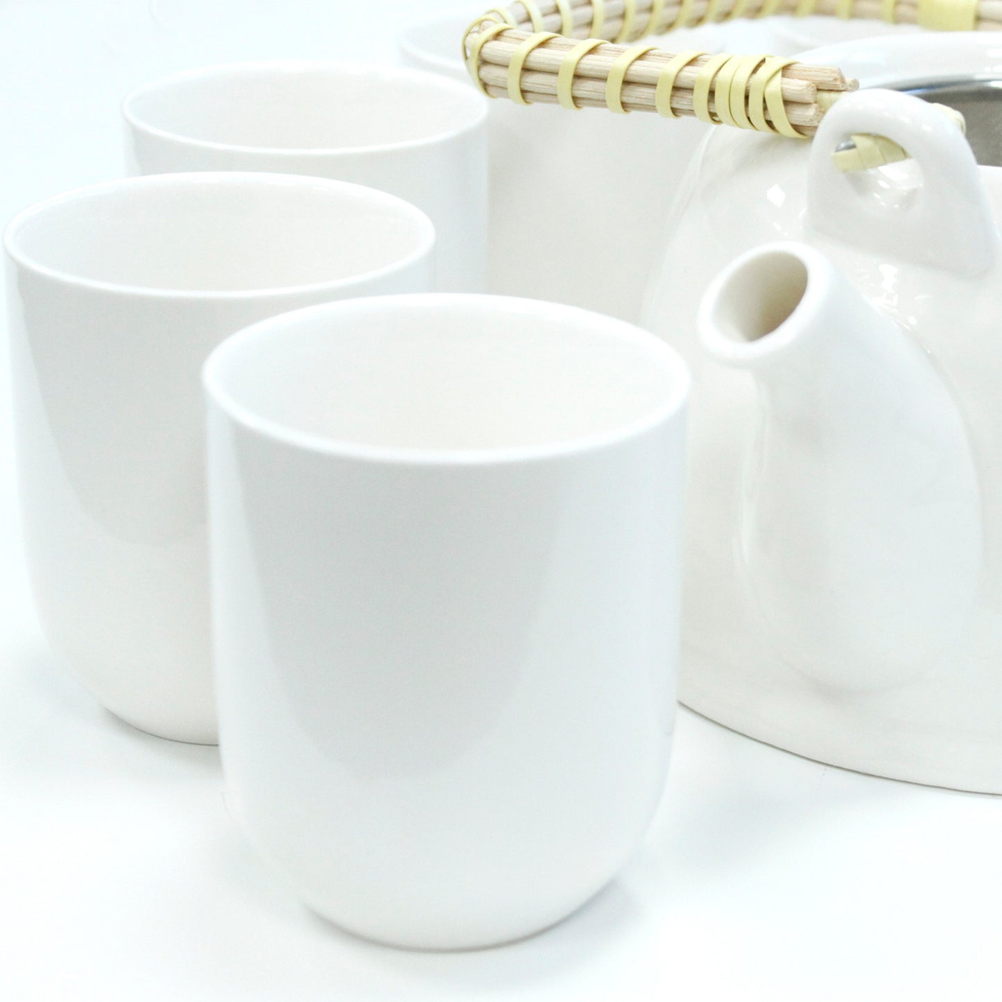 Chinese Herbal Tea Set - Classic White - 6 Cups and Infuser - Boxed
