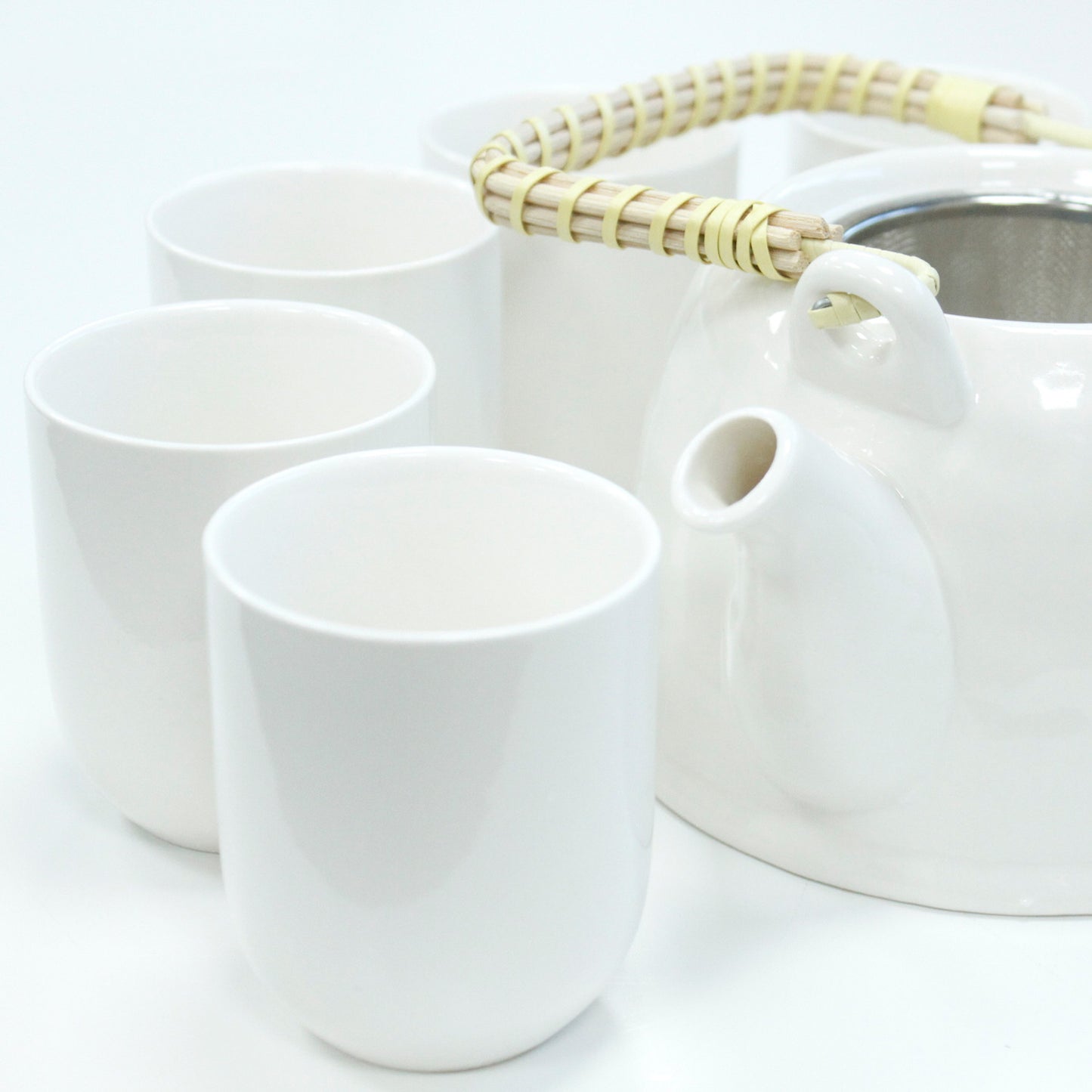 Chinese Herbal Tea Set - Classic White - 6 Cups and Infuser - Boxed
