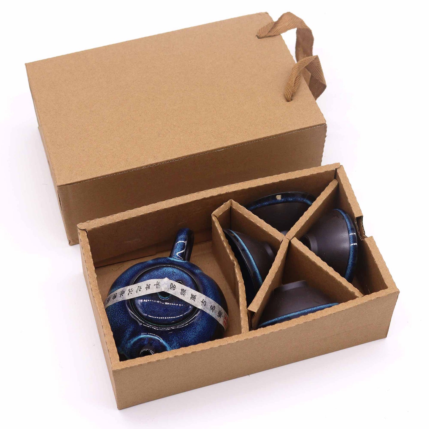 Chinese Blue Tea Set - Tea Pot & Four Cups - Gift Box - Small Size - 200ml