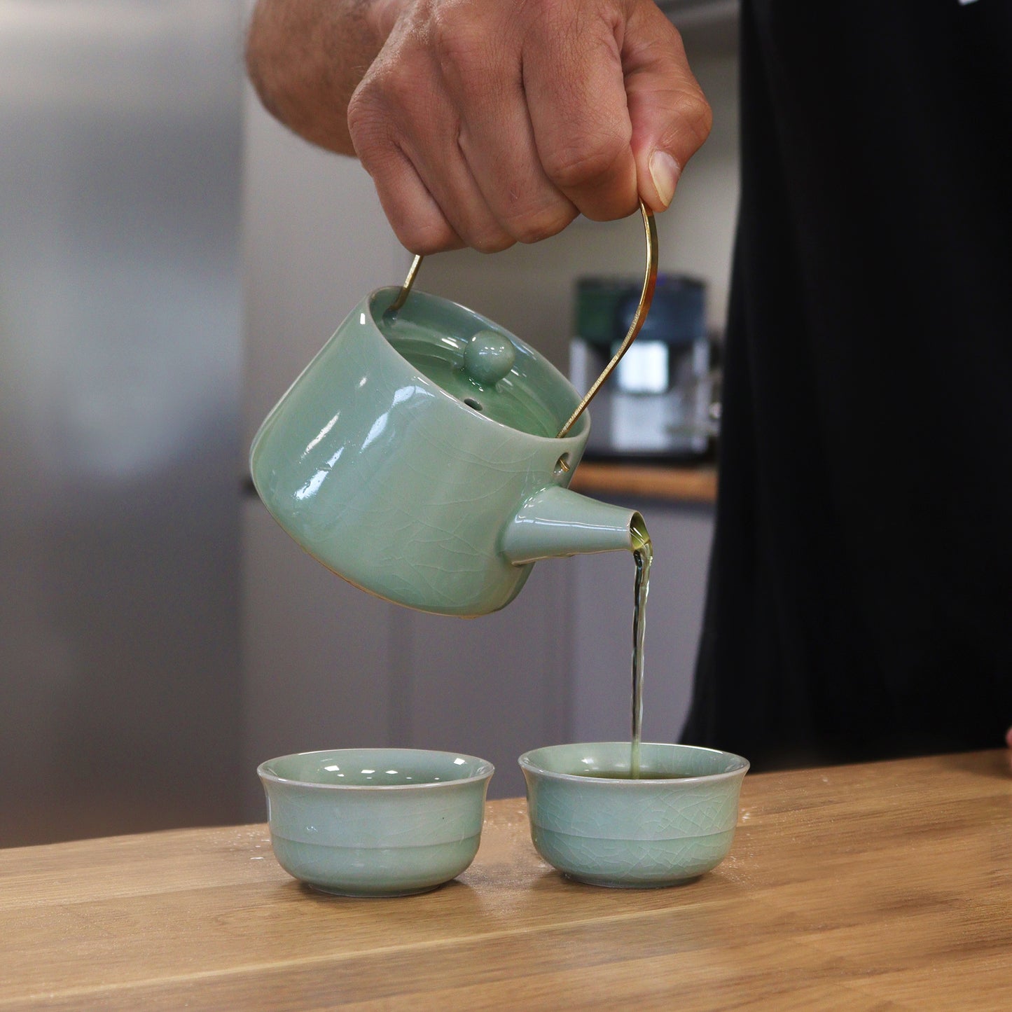 Chinese Jade Crackle Glazed Tea Set - Tea Pot & Two Cups - Gift Box - Small Size - 200ml