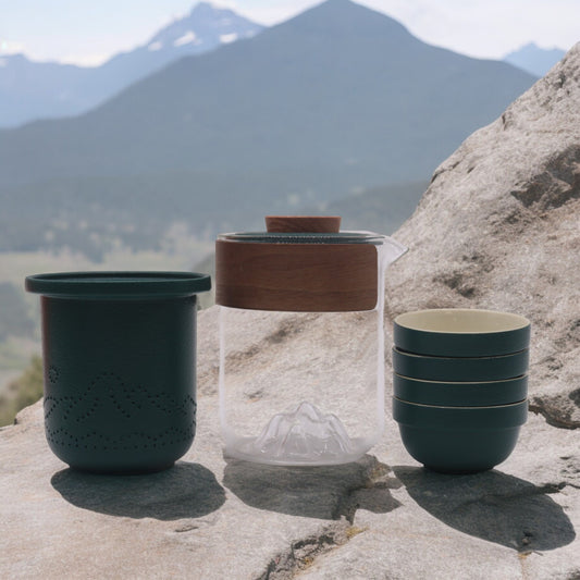 Chinese Travel Mountain Green Tea set - Four Cups - Zip Up Travel Pack - 300ml