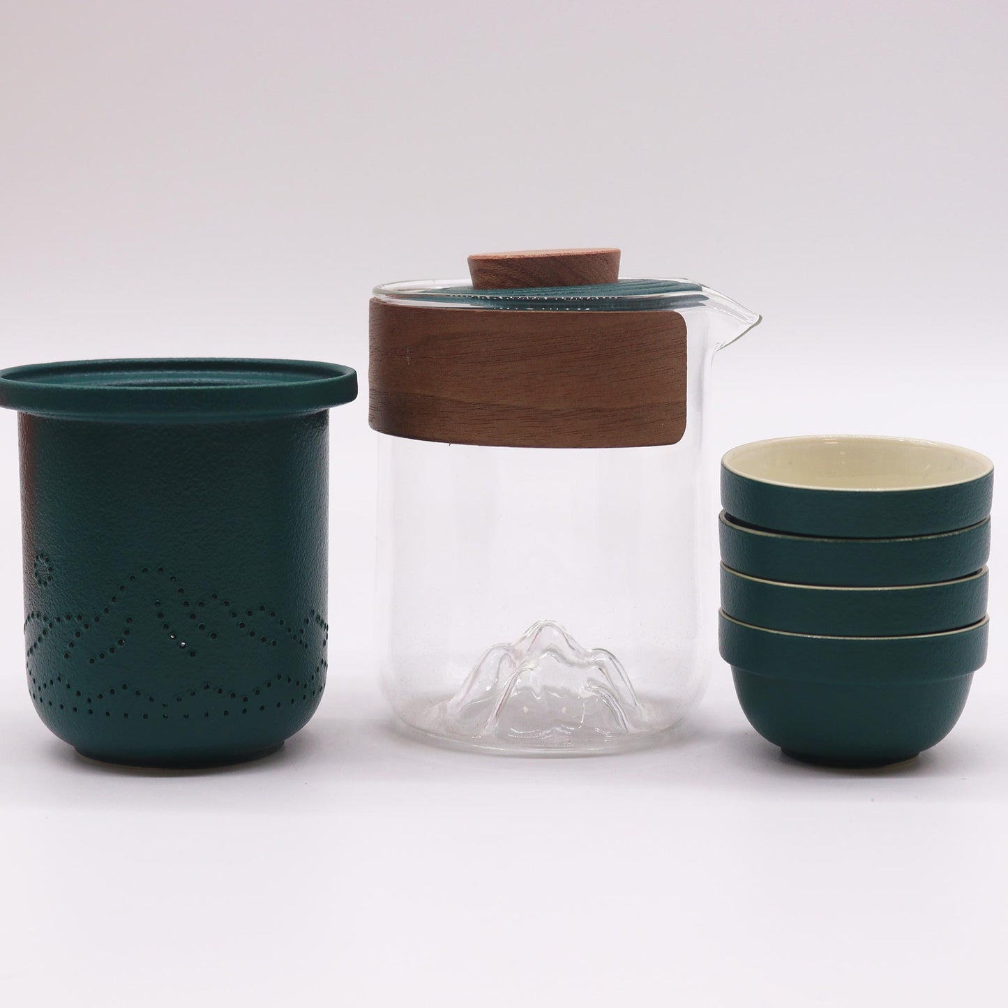 Chinese Travel Mountain Green Tea set - Four Cups - Zip Up Travel Pack - 300ml