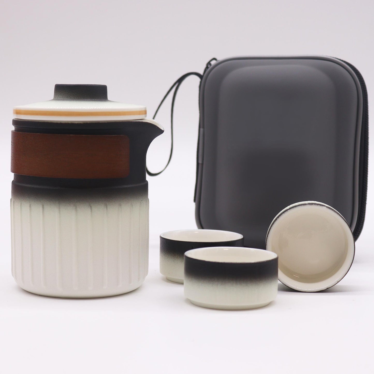 Chinese Travel Modern Ceramic Tea set - Three Cups - Zip Up Travel Pack - 300ml