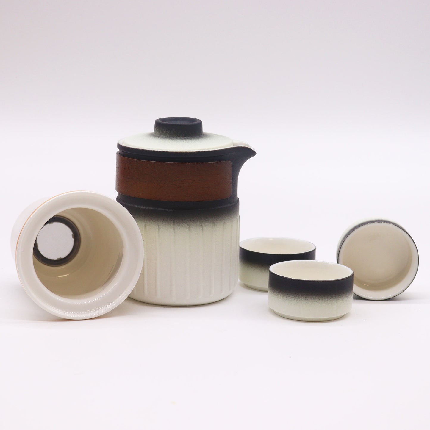 Chinese Travel Modern Ceramic Tea set - Three Cups - Zip Up Travel Pack - 300ml