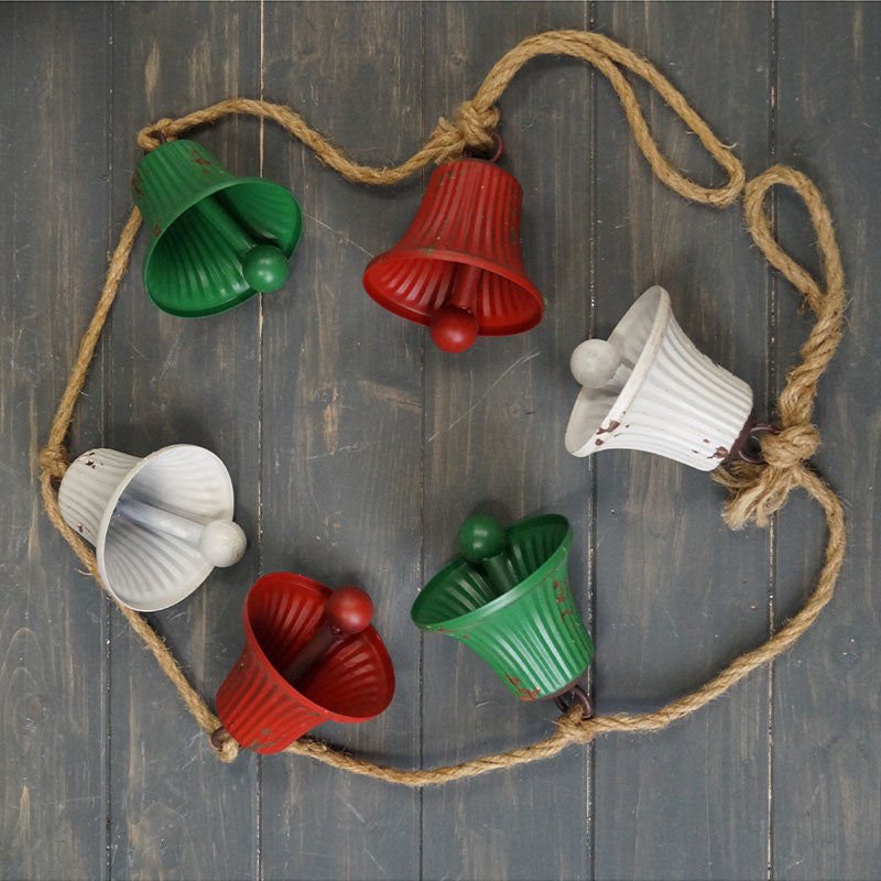 Metal Christmas Bell Garland - Distressed Finish - 10cm x 140cm