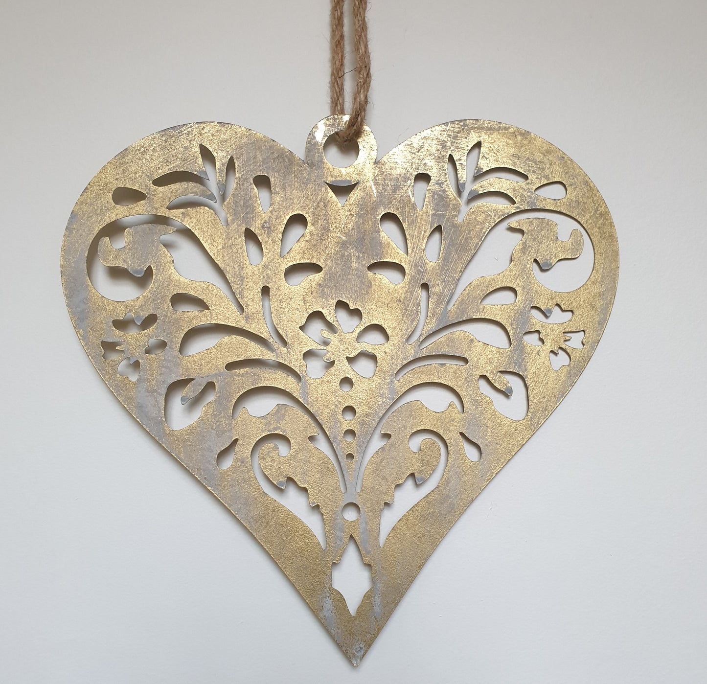 Gold Metal Hanging Heart - Christmas Decoration - Hand Finished - 31cm