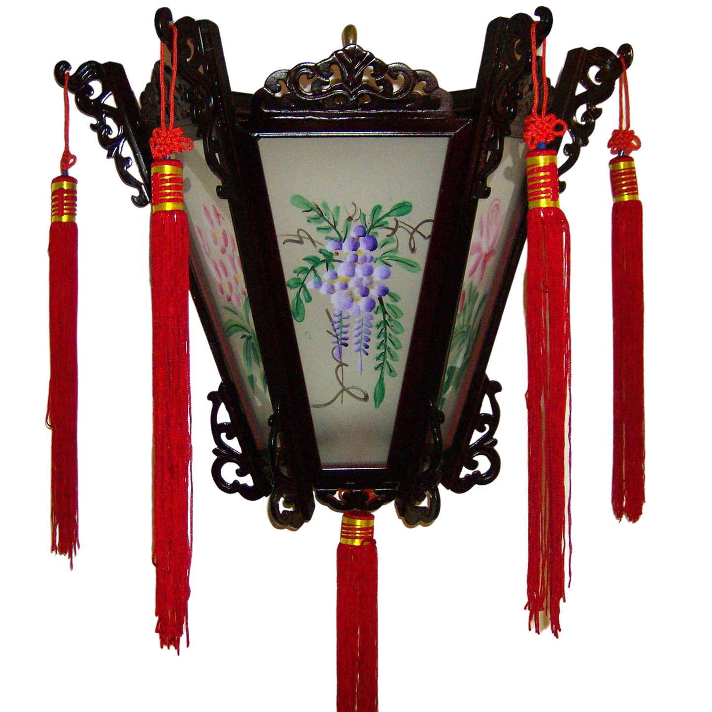 Chinese Palace Wooden Wall Lantern - Painted Flowers on Glass Panels