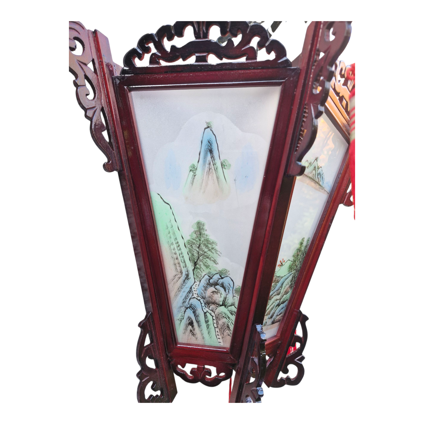Chinese Palace Wooden Wall Lantern - Painted Landscapes on Glass Panels #2
