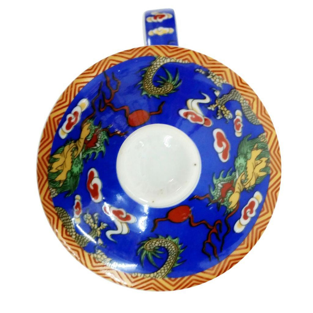 Porcelain Chinese Tea Mug with Infuser and Lid - Coloured Dragon Pattern